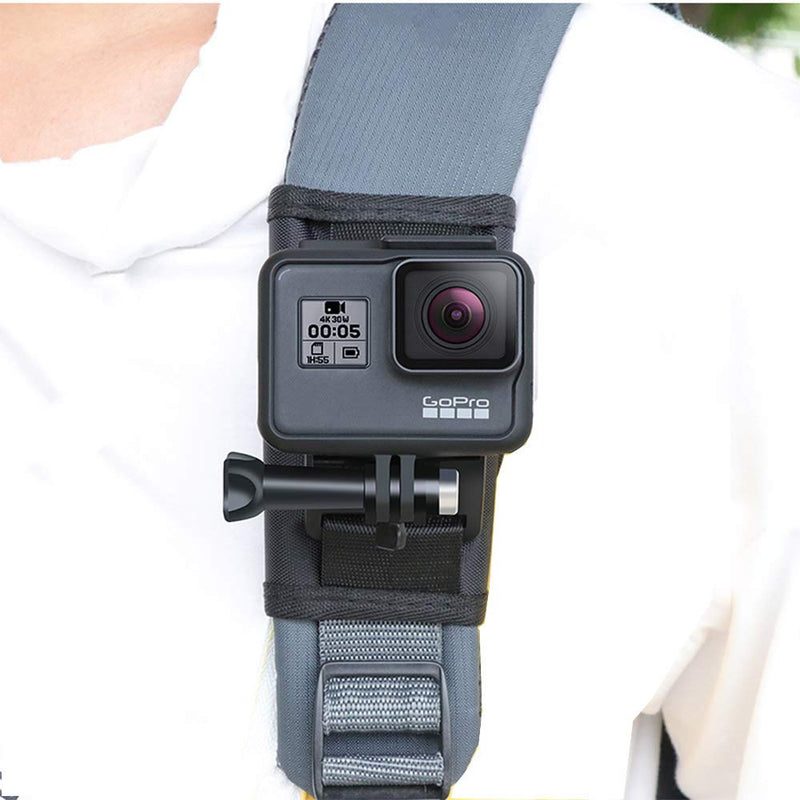 Lupholue Backpack Shoulder Strap Mount with Multi Angle Rotation J Hook Buckle, Hook & Loop Fastener Strap Compatible with GoPro Hero (2018) GoPro Hero 9 8 7 6 5 4 3+ Session, Xiaomi Yi, Osmo Pocket