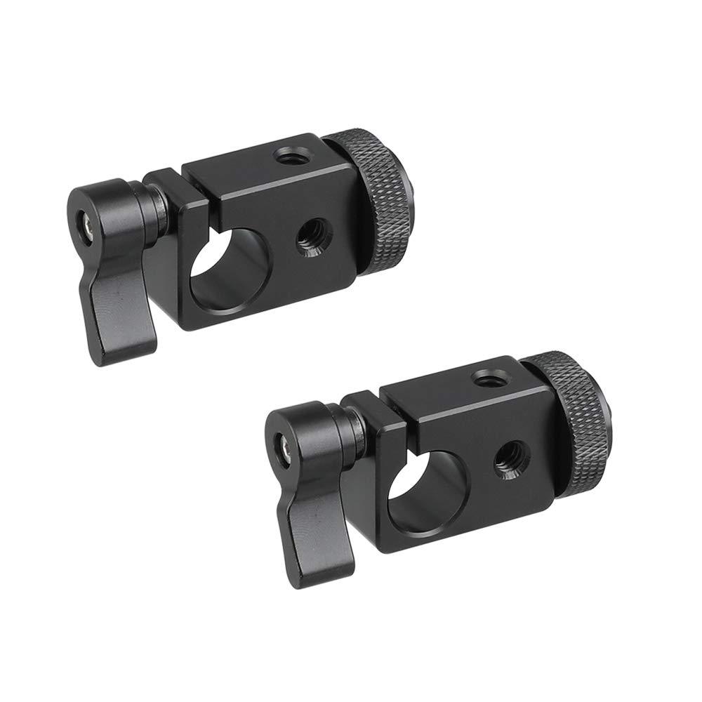 CAMVATE 15mm Single Rod Clamp Adapter with Black Thumbscrew Locking Knob (2 Pieces)