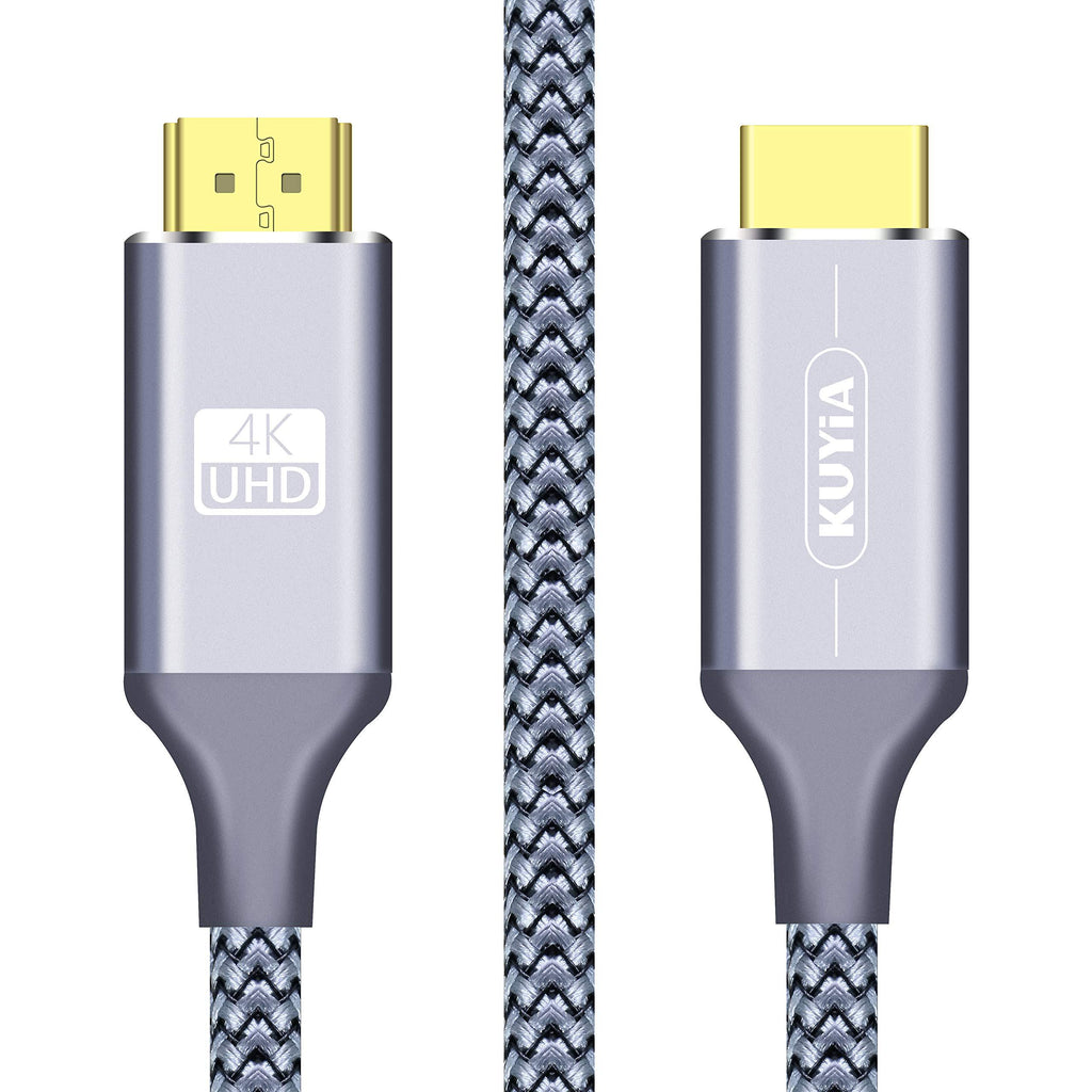 KUYIA 4K HDMI Cable 6 Ft, High Speed HDMI Cable, HDMI 2.0 Cable, 3D/60Hz, Durable Braided HDMI Cord 6 Feet, Audio Return(ARC) Compatible UHD TV, Blue-ray, PS4, PS3, HDCP2.2, 1-Pack, Silver Grey