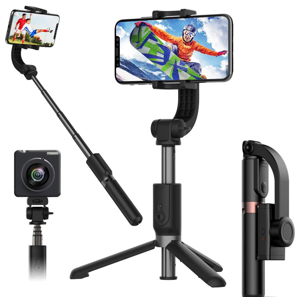 1-Axis Handheld Gimbal Stabilizer for Smartphone,Auto Balance, Reduce Shaking,Pan-tilt Tripod with Built-in Bluetooth Remote for iPhone 11/11 Pro/X/Xr/6s,Samsung S10+/S10/S9/S8,Huawei P30 Pro(Black) Black
