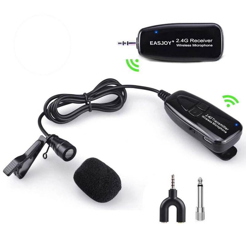 [AUSTRALIA] - Wireless Lavalier Microphone EASJOY 2.4G Lapel Mic Collar Clip-on Microphones for Voice Amplifier Speaker PA Speakers Teaching Conference Yoga Tour Guiding Stage Performance Rechargeable Wireless Lavalier Set 1 