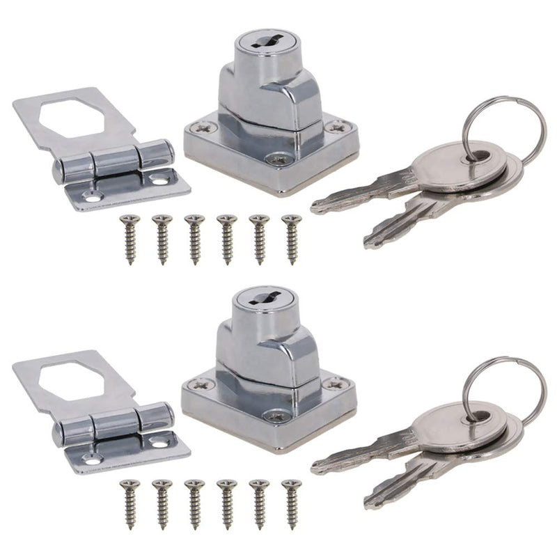 MroMax Keyed Hasp Lock 3.07 x 1.38inch Twist Knob Keyed Locking Hasp Latch Lock for Doors Cabinets Zinc Alloy Silver Tone 2Pcs