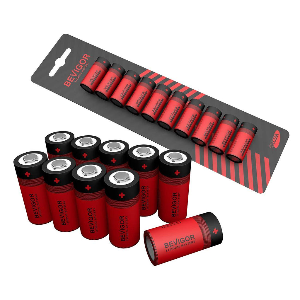 Bevigor CR123A Lithium Batteries 3v Lithium Camera Batteries (10-Pack 1500mAh) Long Lasting Lithium Battery for Arlo Camera Alarm Sensors Flashlight Microphones etc【Non-Rechargeable】