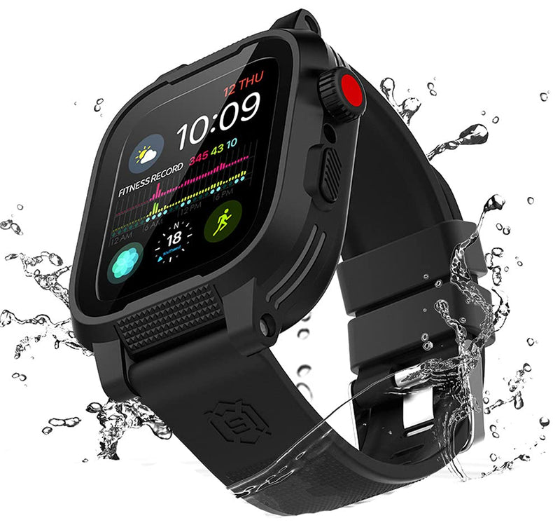 Waterproof Apple Watch Case 44mm Series 6 / SE / 5 / 4 with Premium Bands, Built-in Screen Protector Full Body Rugged iWatch Protective Case Anti-Scratch Drop Shock Proof Apple Watch Case (44mm) 44mm Black