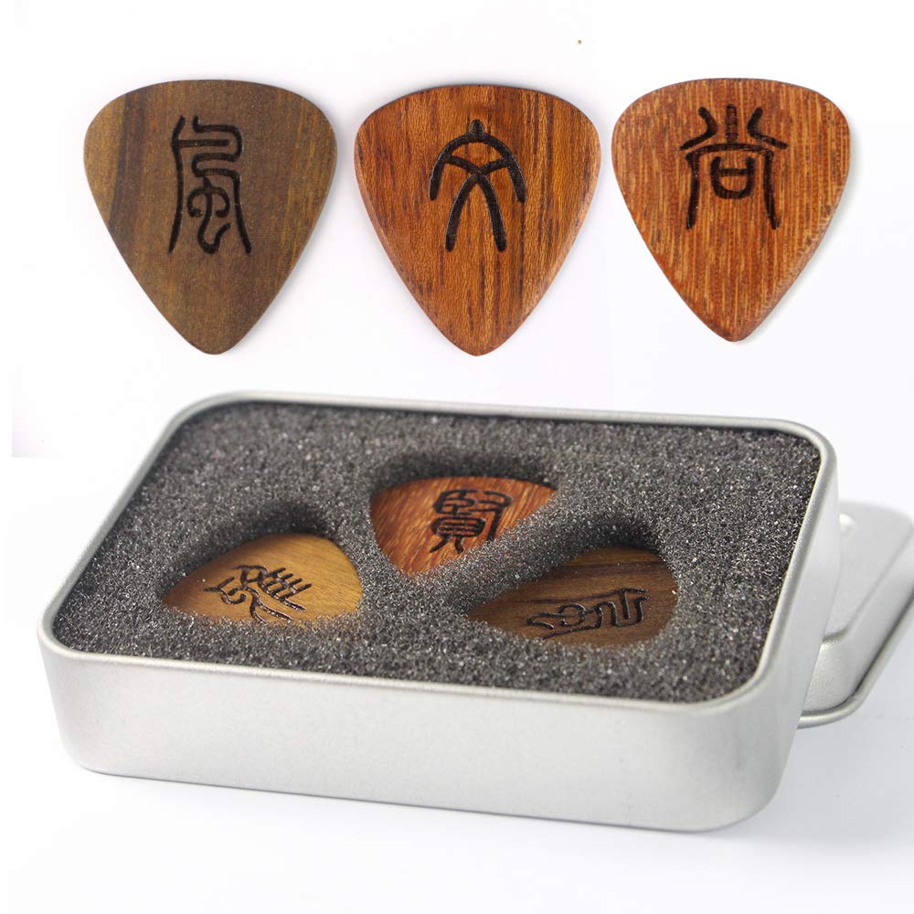 ADELINE solid wood guitar picks Three boxed Chinese style