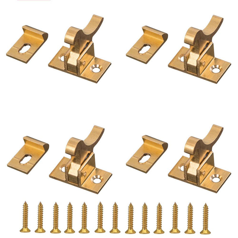 4 Pack Brass Heavy Duty Elbow Latch Window - Cabinet Door Latch for Home/Office/Cabinet Doors &Window Doors，with Mounting Screws 4 Pack