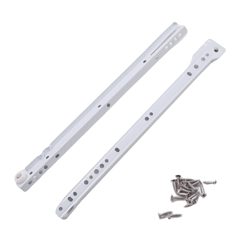 MroMax 14-inch Cold Rolled Steel Keyboard Slide Glide, 2 Fold Ball Bearing Slide Track Rail 2 Sections Steel Heavy Runners Ball Roller Wheel Cabinet Drawer Runner, White, 1 Pair