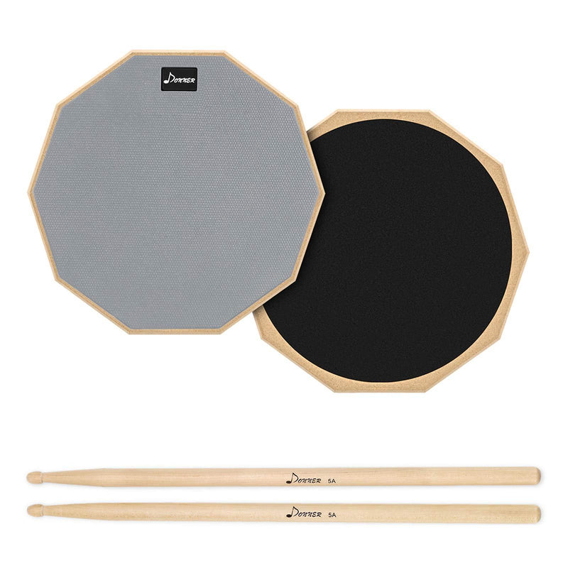 Donner Drum Practice Pad, 8 Inch Double Sided Silent Drum Pad With Drumsticks, Gray Grey