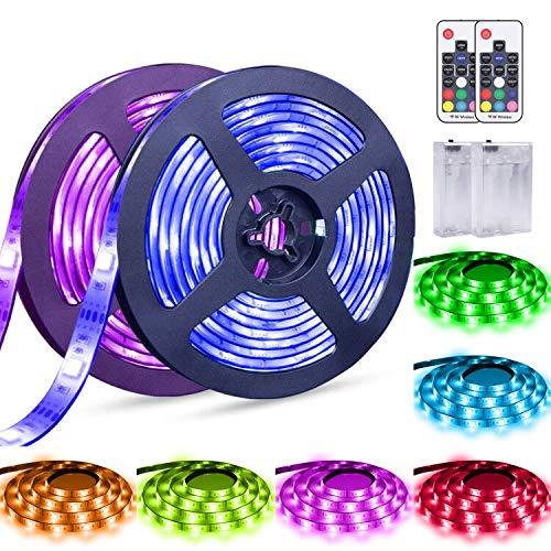 [AUSTRALIA] - LED Strip Lights Battery Powered abtong RGB LED Battery Lights 17 Keys Remote Control 2PCS 6.56FT Waterproof LED Lights Strip Color Changing Flexible LED Rope Lights Kit for TV Party Home Decoration 