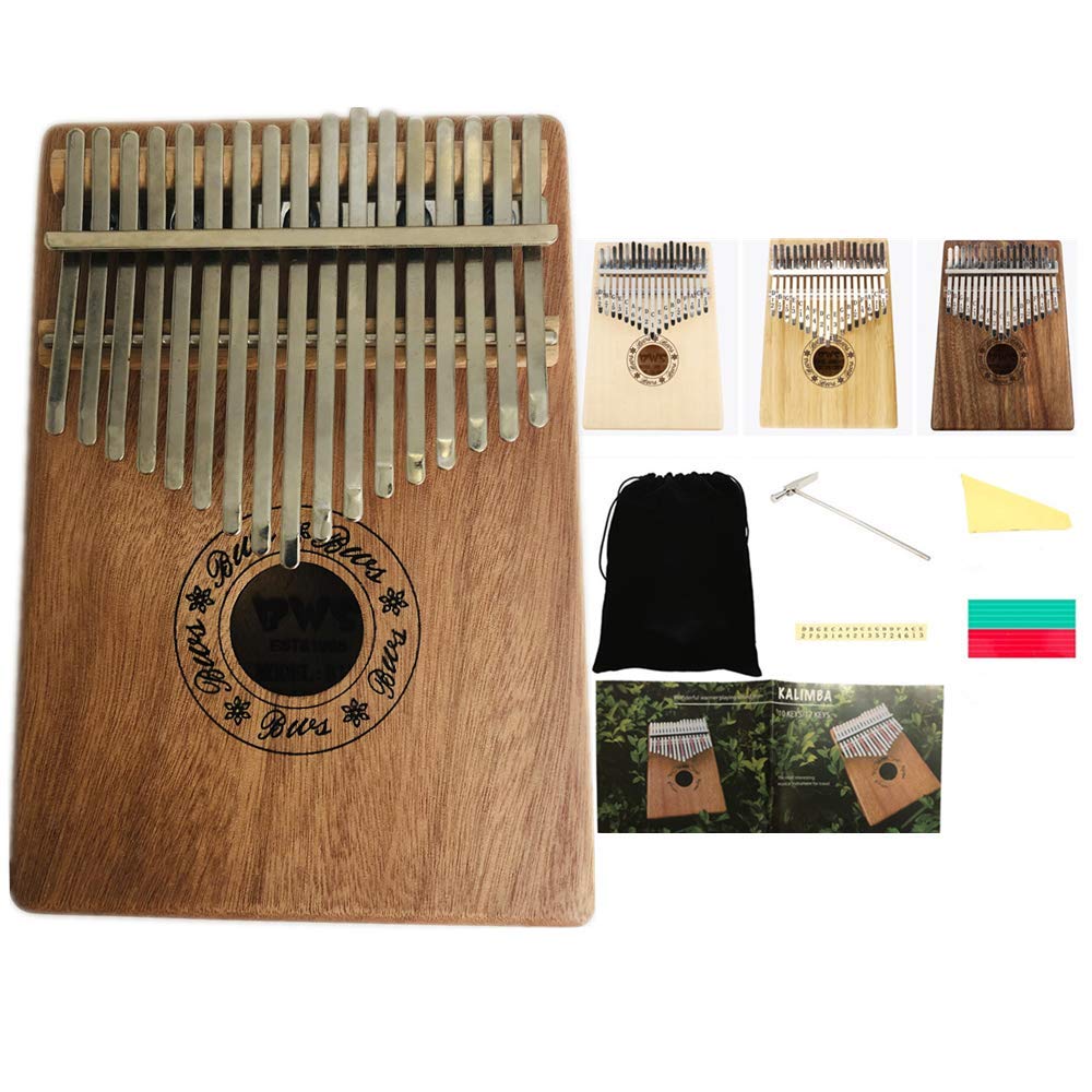 Kalimba 17 Keys Thumb Piano With Finger Pianos Bag Tuning Hammer Study Instruction Book (Mahogany) Mahogany