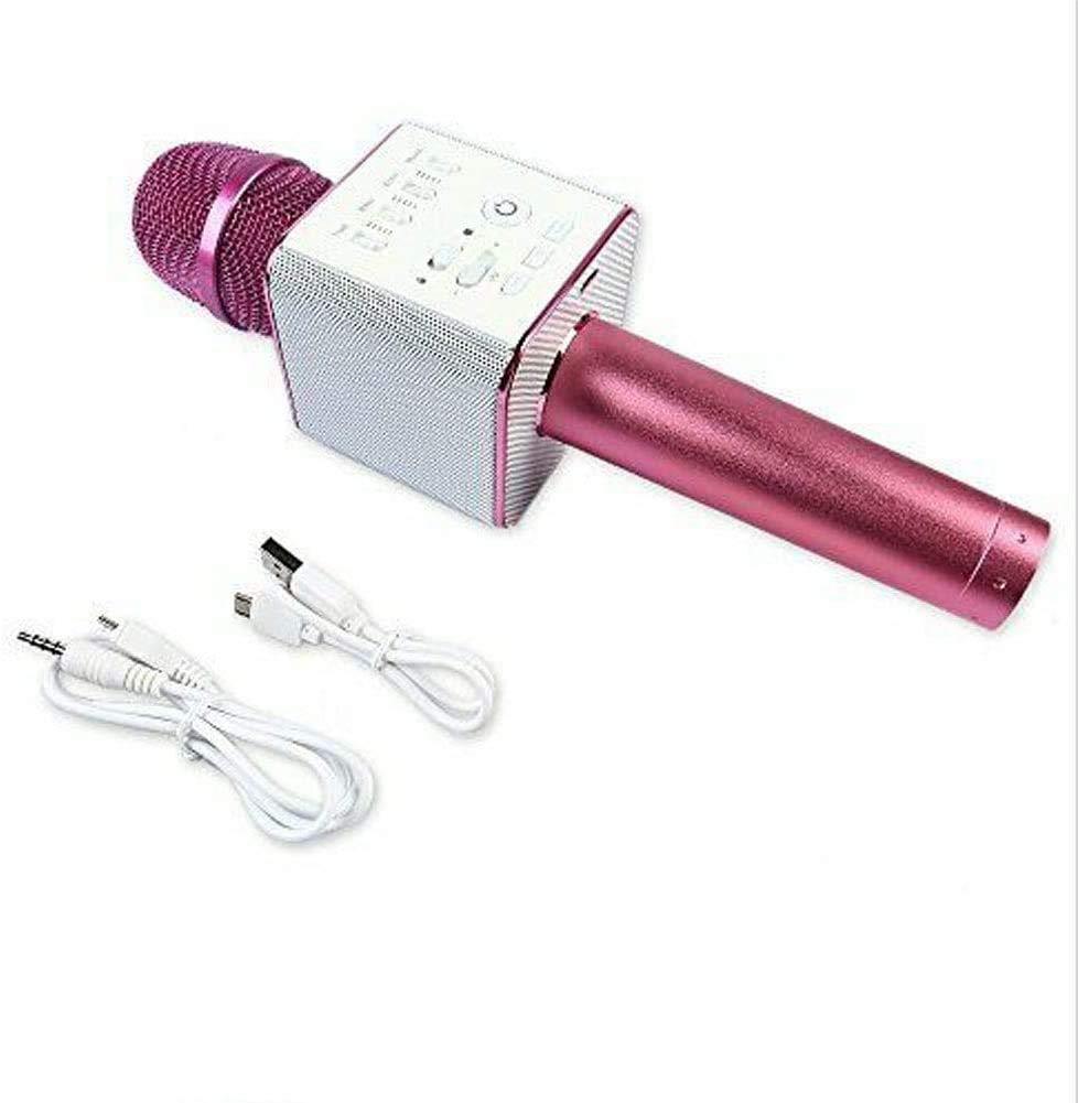 Q9 Portable Karaoke Microphone Wireless Bluerooth Handheld Mic KTV USB Speaker Player Mini Home KTV Music Machine System-PinkRose