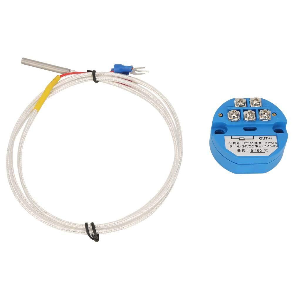 Temperature Transmitter, PT100 Temperature Sensor DC24V Output -50~400 Degree 0~10V Temperature Transmitter with 1M Sensor
