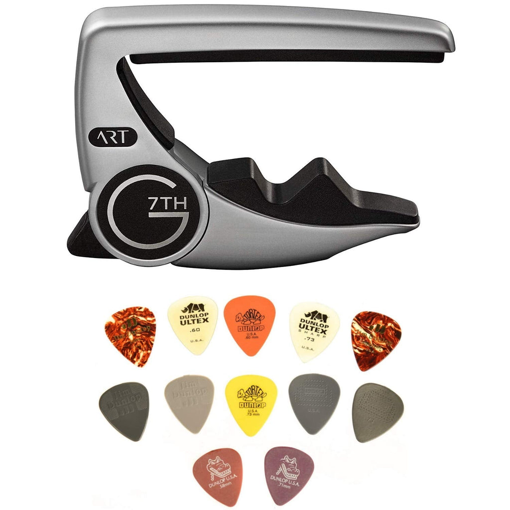 G7th Performance 3 ART Capo - 6 String, Silver - Bundled with Dunlop Pick Pack
