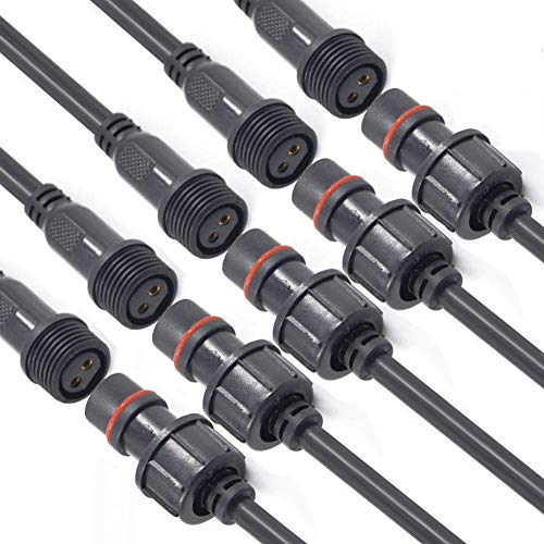[AUSTRALIA] - YETOR Waterproof Connectors 2 Wire, 16AWG Male Female Plug LED Connector with 2Pin Waterproof Connectors,IP65 20CM Extension Cable for Car, Truck, Boat,Indoor/Outdoor LED Strip Lights,(5Pairs) waterproof connector 2pin 