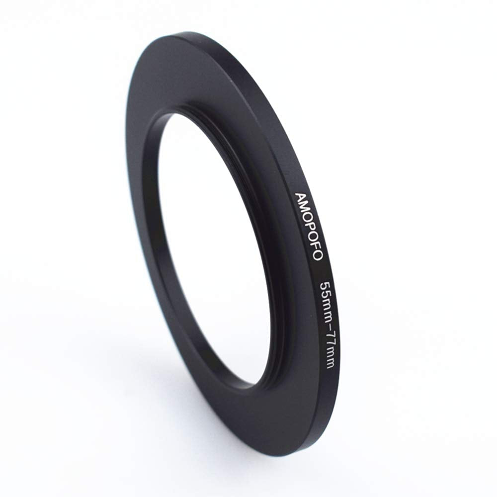 Metal Step Up Ring Adapter 55mm to 77mm Step-Up Lens Adapter Ring For Filters, Made Of CNC Machined space aluminum With Matte Black Electroplated Finish,Compatible with All 55mm Camera Lenses & 77mm A 55 to 77mm Step Up Ring Adapter