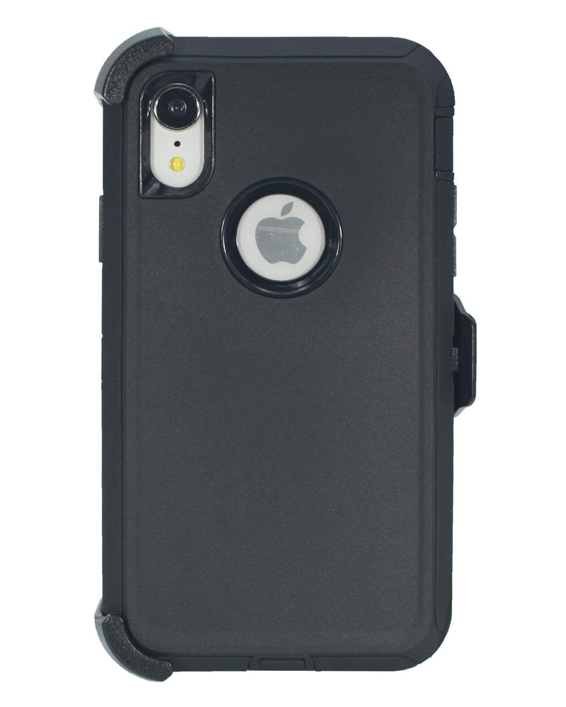 Hand-e Muscle Series Holster Case for Apple iPhone XR // Triple Layer Heavy Duty Protection (Defender) Carrying Belt Clip & Kickstand // Drop-Shock-Proof – Black/Black Black / Black