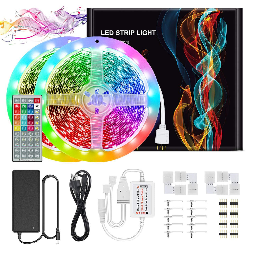 [AUSTRALIA] - JIRVY Led Strip Lights 10M/32.8ft（2X 5M）600 Led Sync to Music 44Keys RF Remote 5050 RGB 16 Colors Changing Rope Lights for Indoor/Living Room Bedroom Decoration 