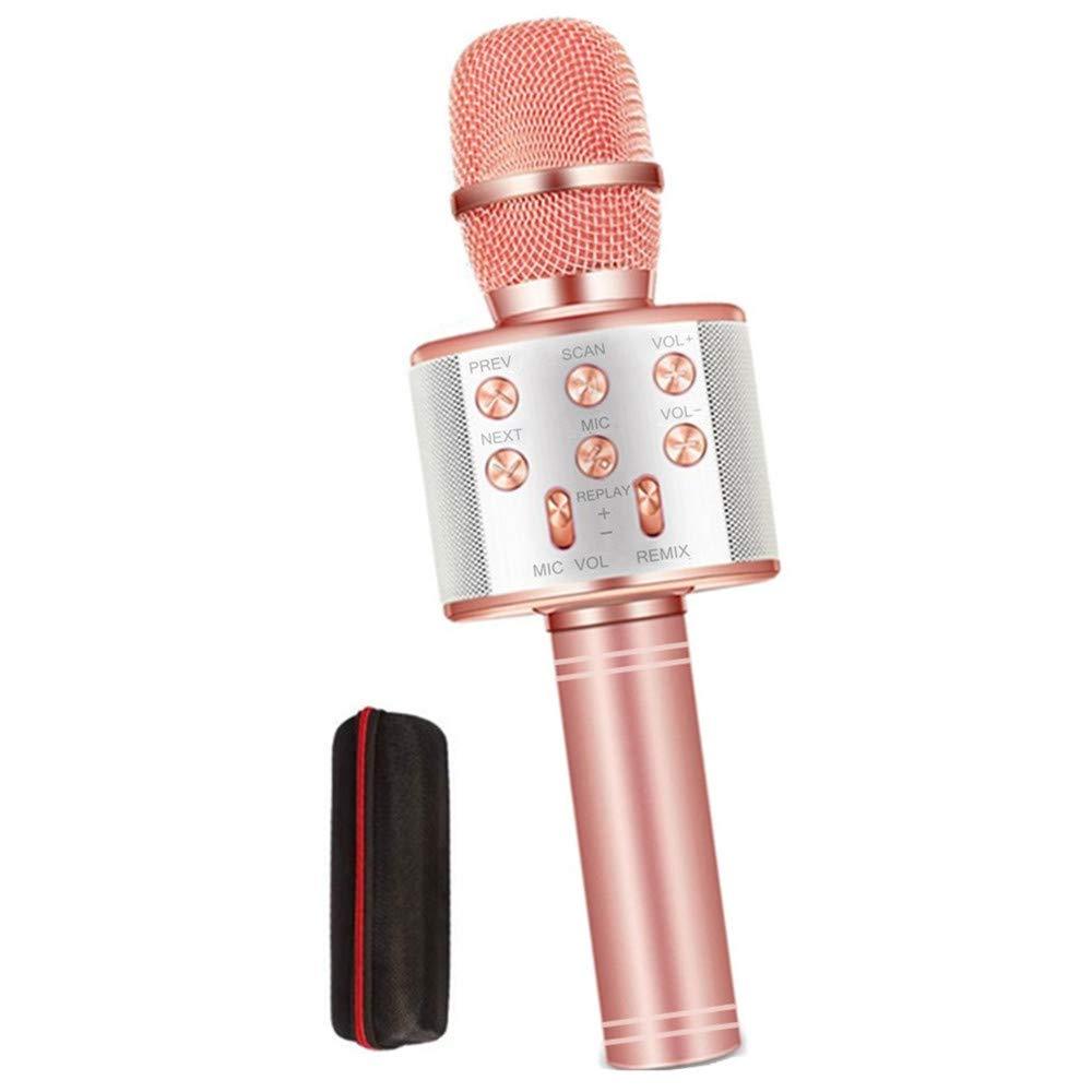 [AUSTRALIA] - GOCTOS Karaoke Bluetooth Wireless Microphone 3 in 1 Portable Handheld Mic Speaker Machine for Company Meeting Family Kids Party - Compatible iPhone, Android, iPad, PC and All Smartphones (Rose Gold) 