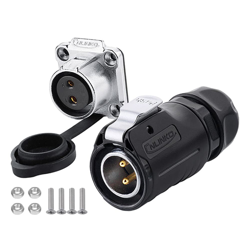 CNLINKO LP20 series waterproof connector, IP65/ IP67 Fast locking connect, 20A 500V 2pin m20 male and female LED outdoor power connector (2 pin) 2 pin