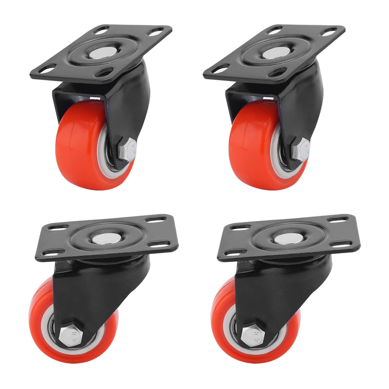 MroMax 1.5 Inch Swivel Caster Wheels PU 360 Degree Top Plate Mounted Caster Wheel Orange 77lb Capacity 4Pcs