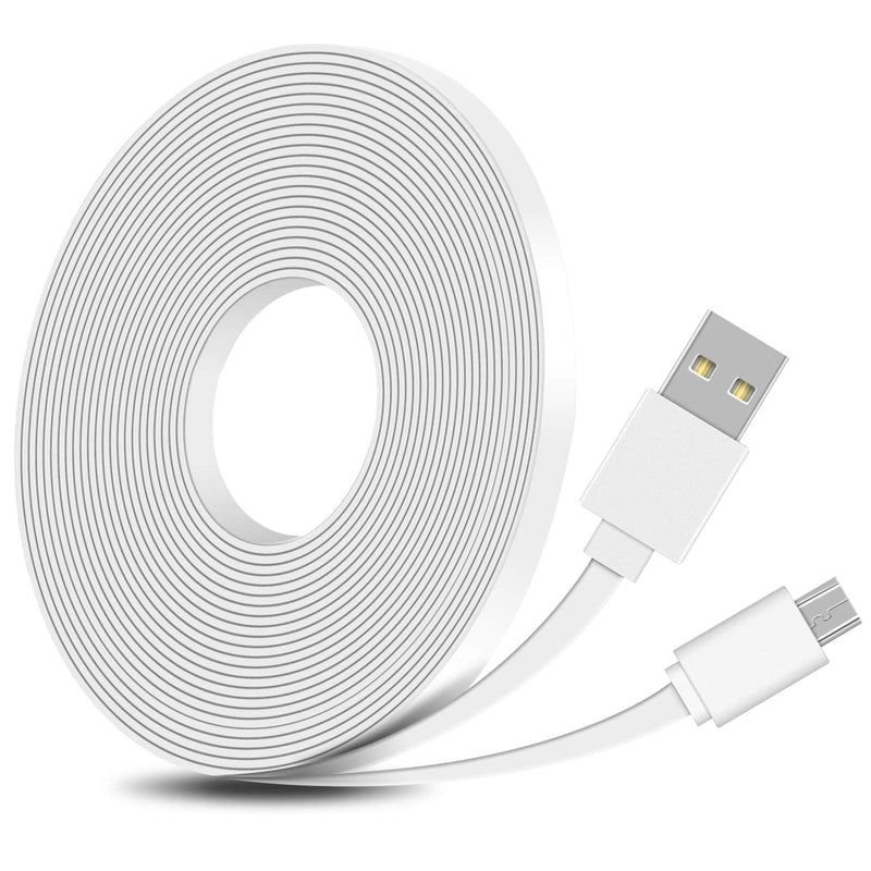FastSnail 16.4FT Flat Power Extension Cable for WyzeCam, for WyzeCam Pan, for Wyze Cam V3, for KasaCam NestCam Indoor, for Yi Cam, for Blink, USB to Micro USB Charging and Data Sync Cord (White) White