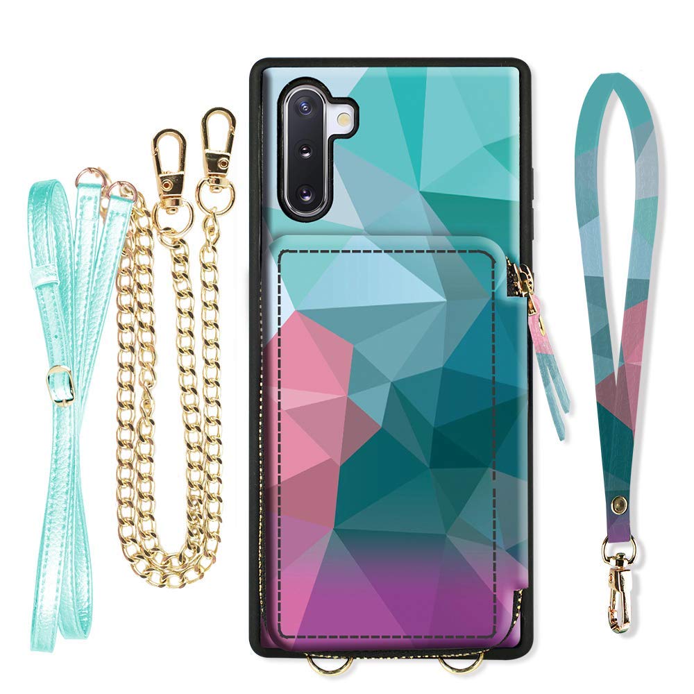 Samsung Galaxy Note10 Plus Wallet Case, ZVE Case with Crossbody Chain Wrist Strap Credit Card Holder Zipper Handbag Purse Print Cover for Galaxy Note 10 Plus (2019) 5G, 6.8 inch - Diamond