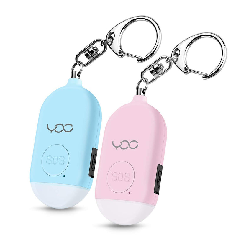 YDO Safe Personal Alarm, 130db Personal Safety Alarm Siren Song for Women Keychain with USB Rechargeable, LED Flashlight, Emergency Self Defense Safe Sound for Kids & Elderly 2 Pack (Blue&Pink) Blue&Pink