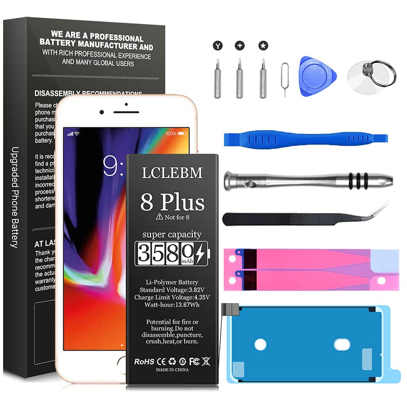 [3580 mAh]Battery for iPhone 8 Plus, LCLEBM Ultra Durable 8 Plus Replacement Battery Kit over 1000+ Charging Cycles with Repair Tools and Video Instruction