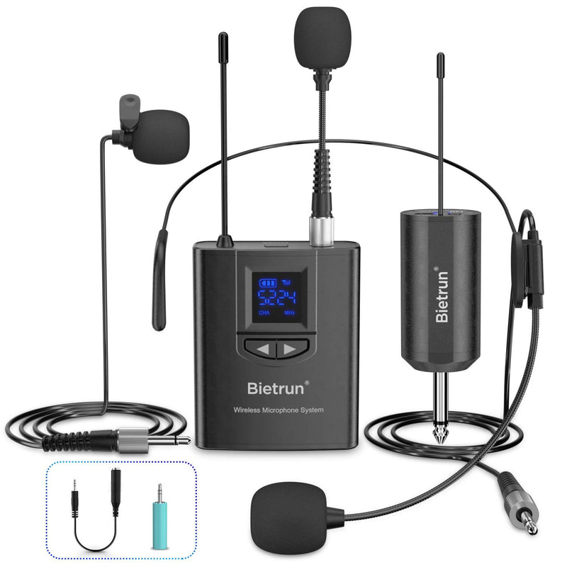 [AUSTRALIA] - UHF Wireless Lavalier Lapel Microphone System/Headset Mic/Interview Mic with Rechargeable Rx＆Tx (Work 6hs), 165 Ft Range, 1/4" Output, for iPhone, Zoom On Desktop, PA Speaker, Teaching, DSLR Camera 