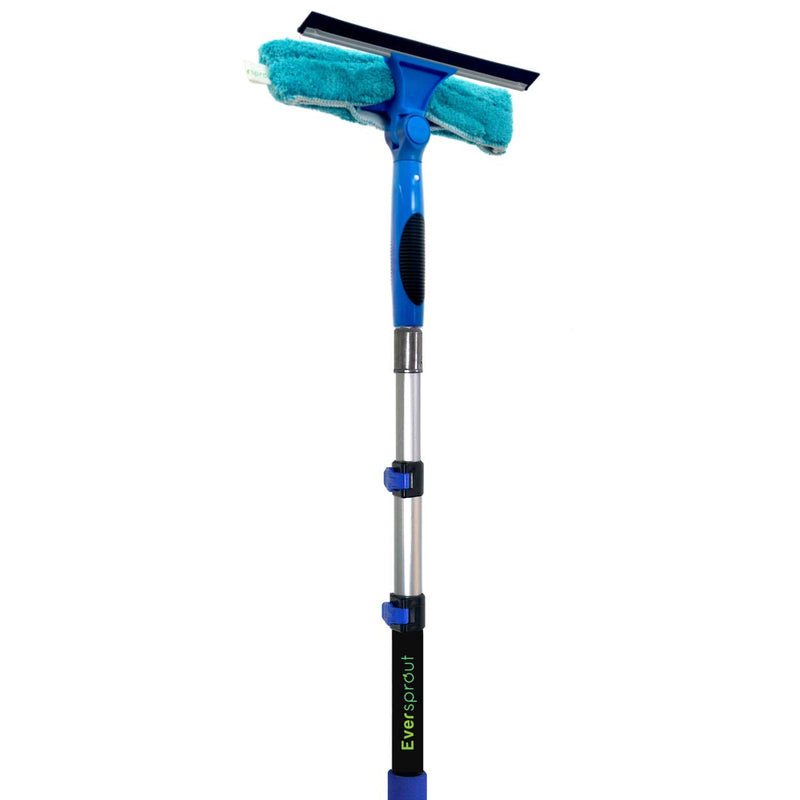 EVERSPROUT 1.5-to-4 Foot Swivel Squeegee and Microfiber Window Scrubber (8-10 Ft Standing Reach) | 2-in-1 Window & Glass Cleaning Combo | Lightweight, Aluminum Extension Pole | Includes 10-inch Blades 4 feet