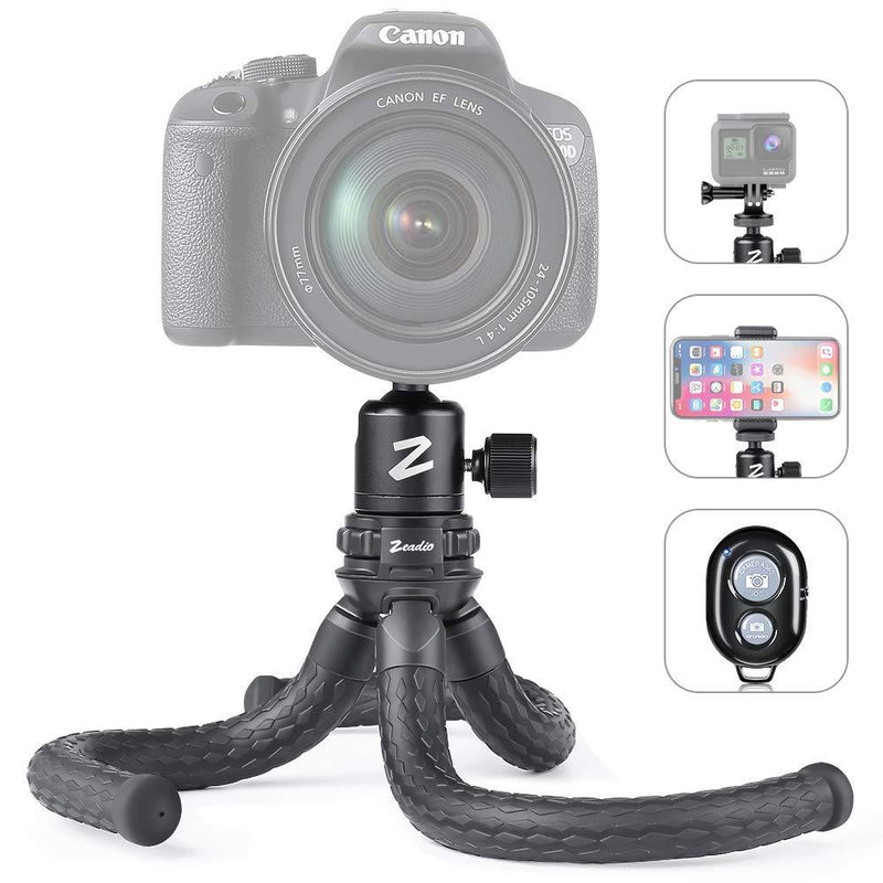 Zeadio Flexible Camera Tripod Kits, with Metal Ball Head Mount, Cellphone Tripod Holder and Standard dapter, Fits for All iPhone and Android Smartphones Action Camera
