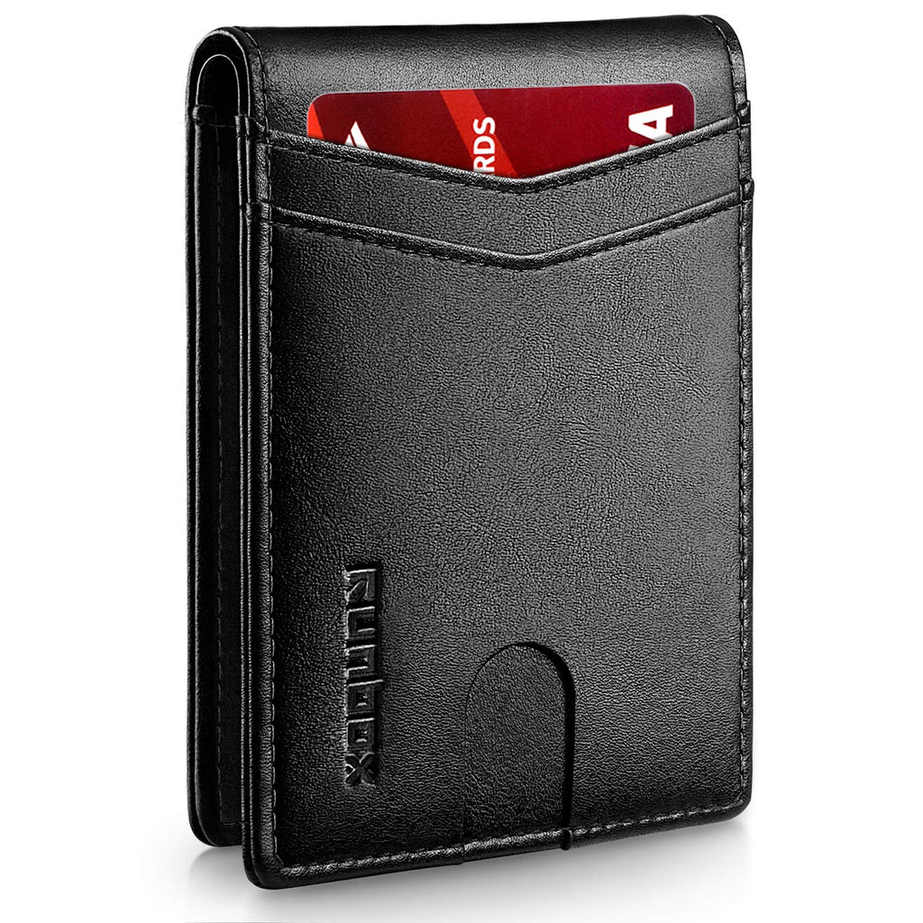 RUNBOX Slim Wallets for Men with RFID Blocking & Minimalist Mens Front Pocket Wallet Leather… 2 Balck