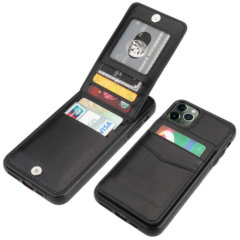 iPhone 11 Pro Max Case Wallet with Credit Card Holder, KIHUWEY Premium Leather Magnetic Clasp Kickstand Heavy Duty Protective Cover for 11 Pro Max 6.5 Inch(Black) Black