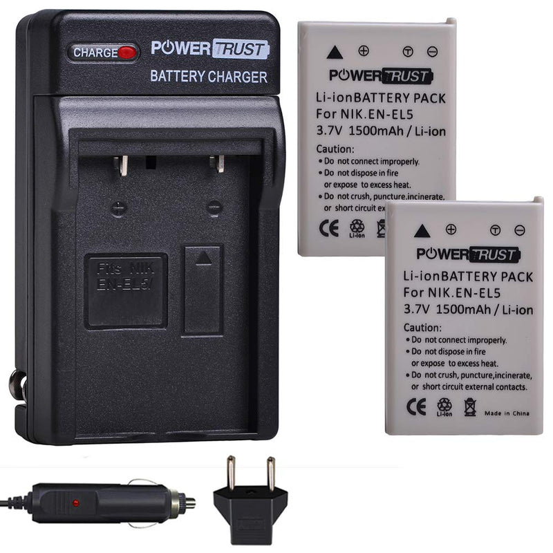 [AUSTRALIA] - PowerTrust 2Pack EN-EL5 ENEL5 Battery and Charger Kit for Nikon Coolpix 3700, 4200, 5200, 5900, 7900, P3, P4, P80, P90, P100, P500, P510, P520, P530, P5000, P5100, P6000, S10 Cameras 