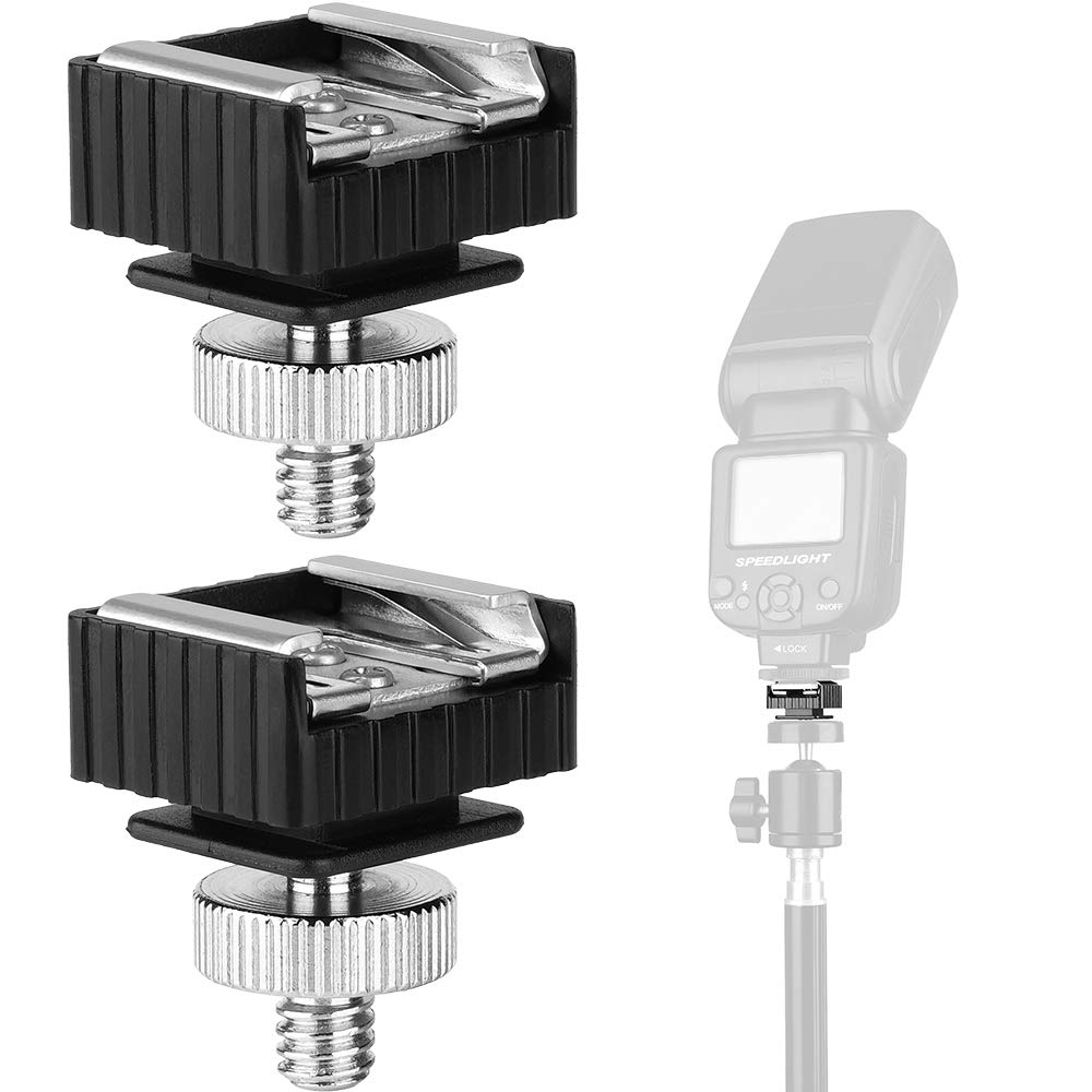 2Pack Flash Hot Shoe Mount Adapter to 1/4 Thread Hole with 1/4"-20 Male to 1/4"-20 Male Tripod Screw Adapter for Flash Holder Bracket Light Stands Umbrella Holder Flash Bracket,Strong &Solid (Update)