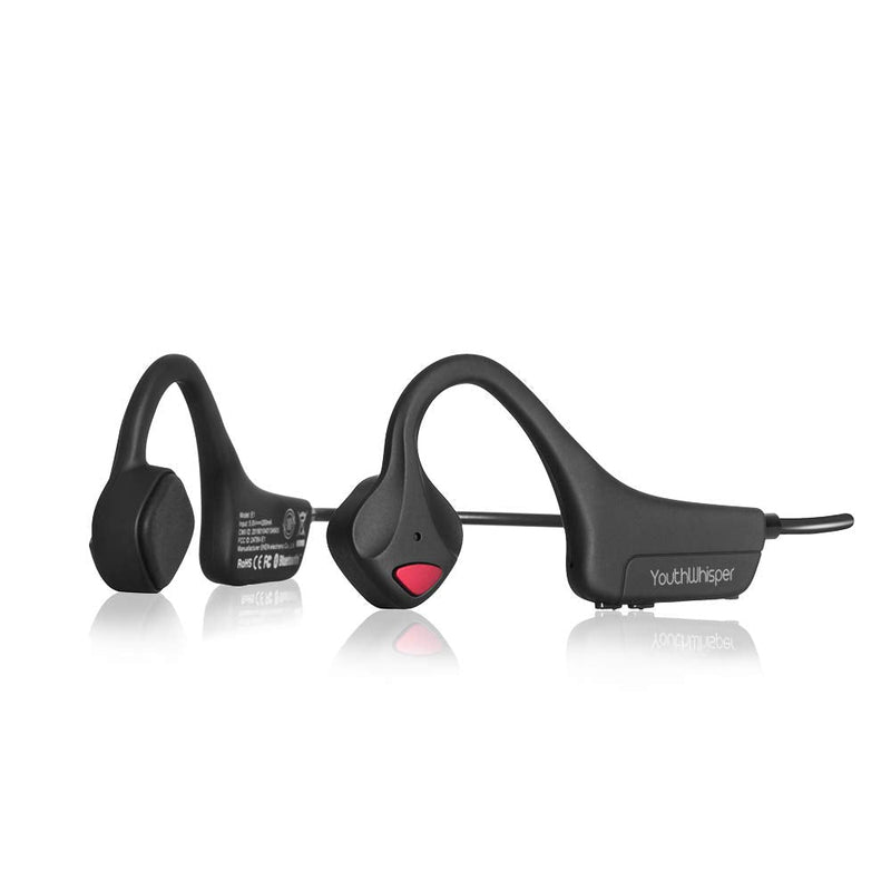 YouthWhisper Bone Conduction Headphones Bluetooth 5.0 with Mic, Titanium Lightweight, Open-Ear Wireless Sweatproof, Music Answer Phone Call for Running Hiking Driving Bicycling - Black