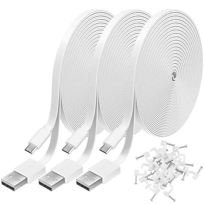 3 Pack 10FT Power Extension Cable for WyzeCam, WyzeCam Pan, KasaCam Indoor, NestCam Indoor, Yi Camera, Blink,Cloud Cam, USB to Micro USB Durable Charging and Data Sync Cord for Security Camera(White) White