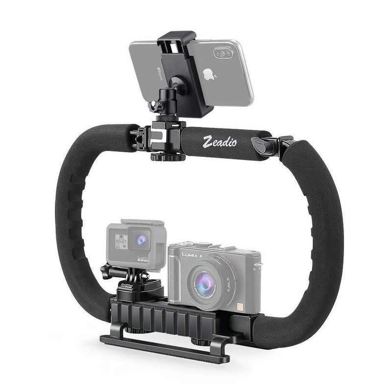 Zeadio Camera Smartphone Stabilizer, Foldable Handle Grip Handheld Video Rig, Compatibility with All Camera, Camcorder, Action Camera, DSLR and All iPhone and Android Smartphones 2. Advanced Version