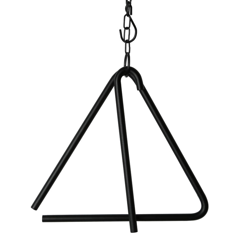 9 inches Triangle Chuckwagon Dinner Bell with Call Striker and Hanging Chain Powder Coated powder coated black