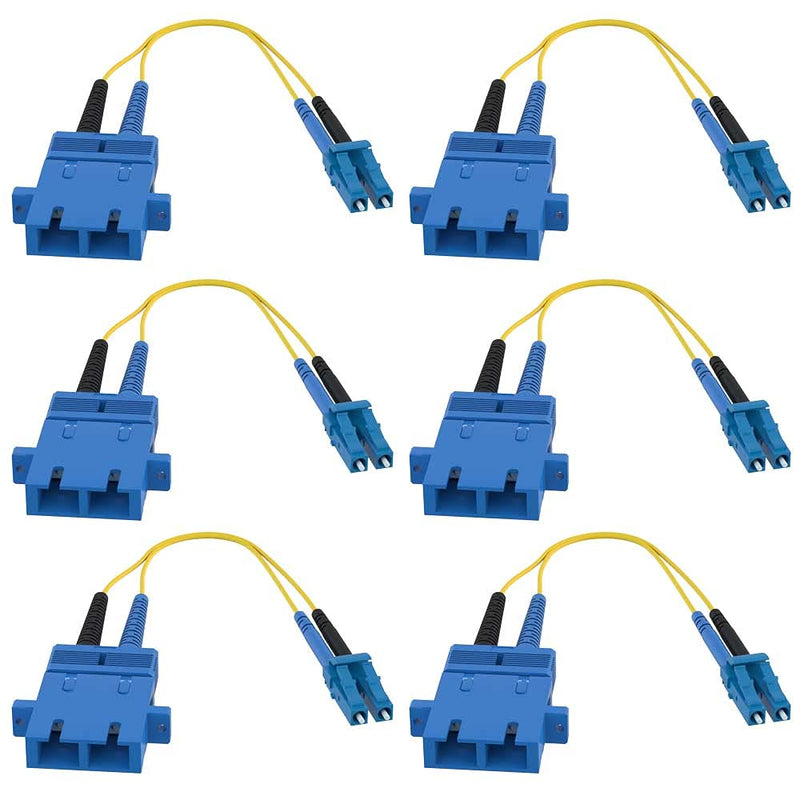 CableRack SC Female to LC Male 9/125 Singlemode Duplex Hybrid Adapter Converter Dongle (6-Pack) SM-LCSCM6