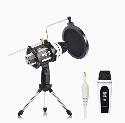 Streaming Microphone with Tripod Stand and Pop Filter, Singing Microphone for Kids and Adults, Condenser Microphone for Mobile Phone with 3.5mm Audio Jack, for Karaoke, Webcast, Live Streaming White