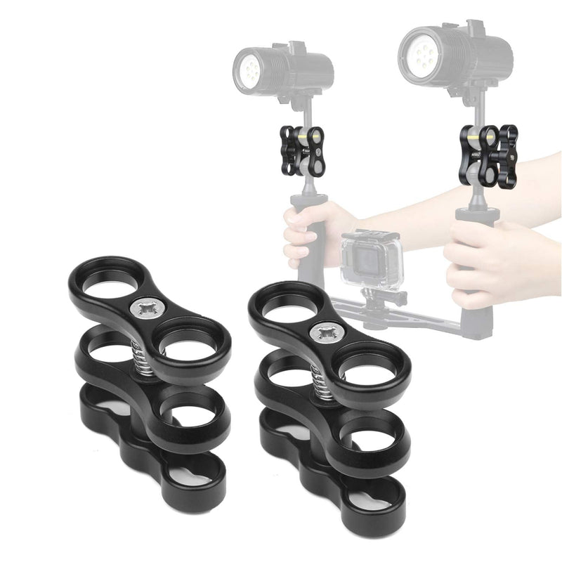 2 Pcs 1" Aluminum Ball Clamp Mount for Underwater Diving Light Arms Tray System, Photography Diving Camera Black 2pcs