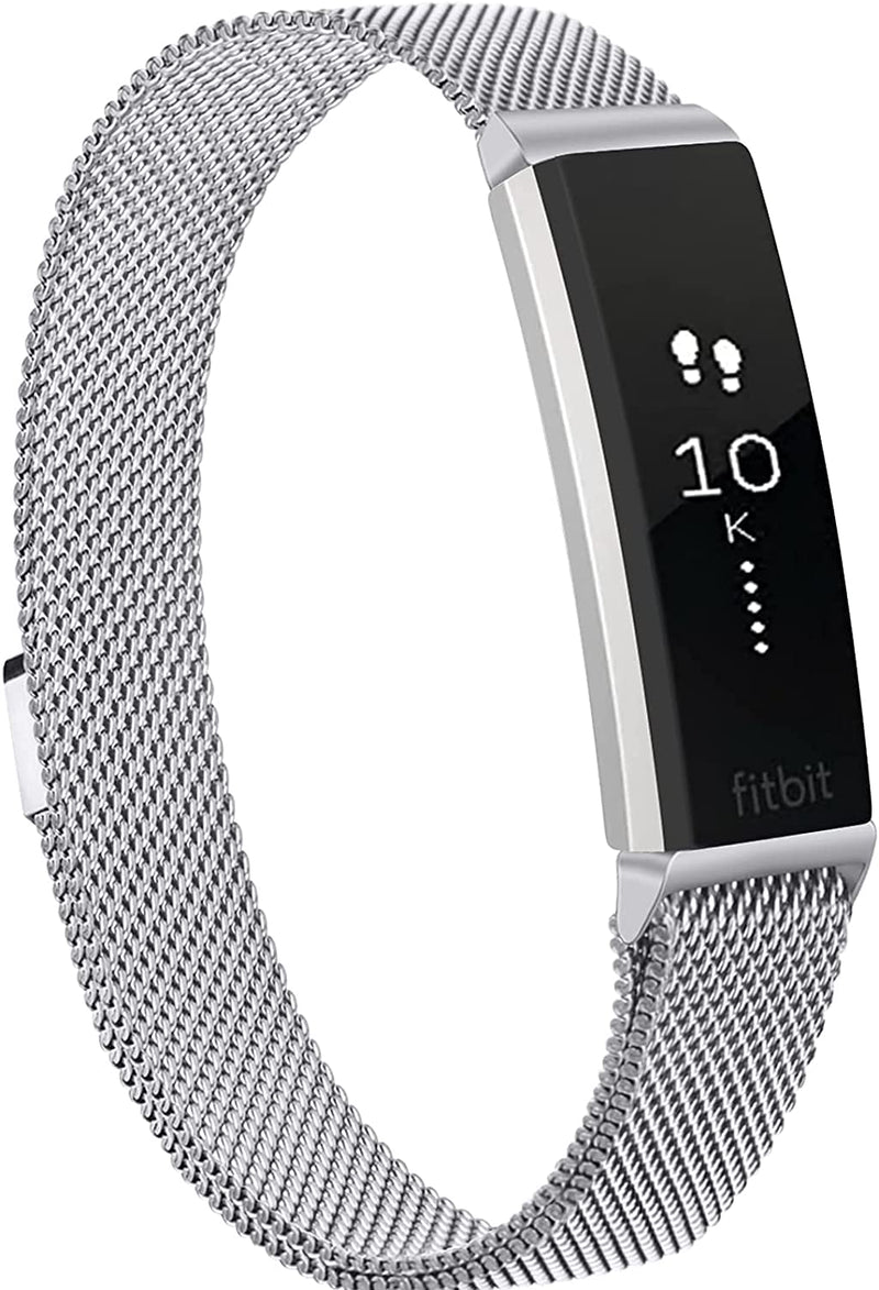 Meliya Metal Loop Bands Compatible with Fitbit Alta/Fitbit Alta HR, Stainless Steel Mesh Megnet Lock Replacement Wristbands for Women Men (Large, 04 Silver) Large