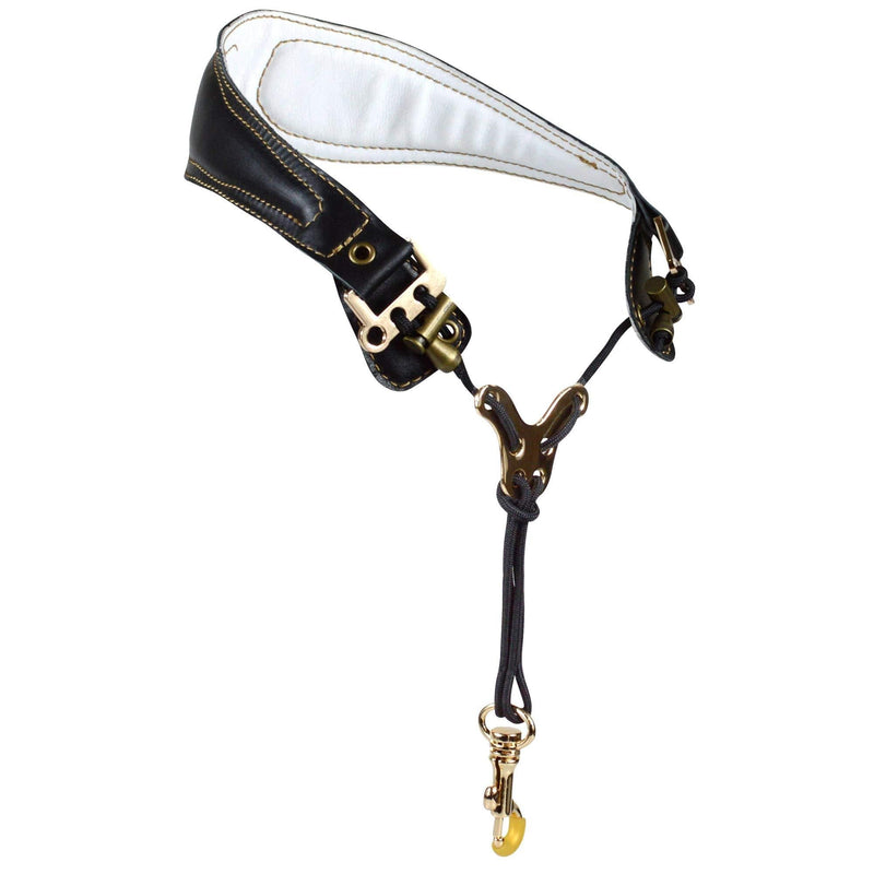 adorence Premium Saxophone Neck Strap (Handmade with Genuine Leather,Breathable Pad & Metal Hook) - Less Stress Ergonomics Design Sax Strap Golden