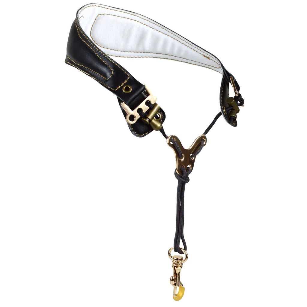 adorence Premium Saxophone Neck Strap (Handmade with Genuine Leather,Breathable Pad & Metal Hook) - Less Stress Ergonomics Design Sax Strap Black
