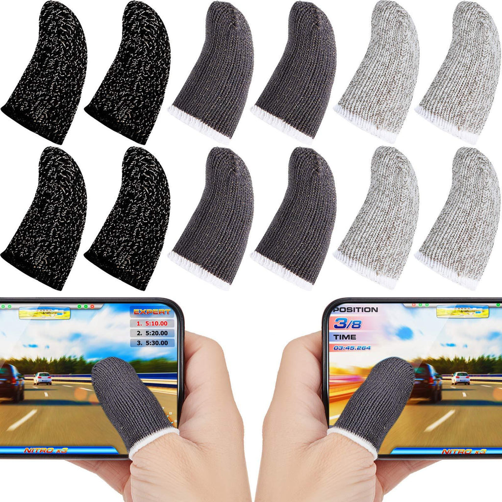 Gaming Finger Sleeve Touchscreen Finger Sleeve Anti-Sweat Breathable Touchscreen Finger Sleeve for Mobile Phone Games (Black White Grey, 20 Pieces)