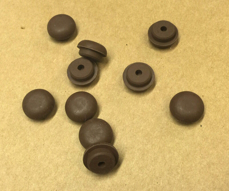 Brown Rubber Buttons for Piano Cabinet Bumpers, 9/16" Head, 7/16" Stem, Set of 10