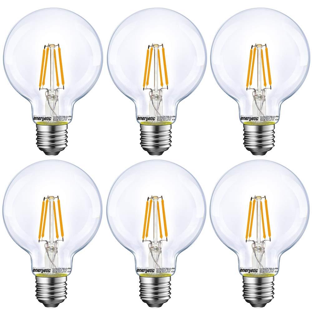 Dimmable LED Edison Light Bulb, G25 Globe Shape, Clear Glass, 60W Equivalent, 2700K Soft White, G80 Christmas Light, E26 Standard Base, UL Listed, 6-Pack 60 Watt 6 Pack