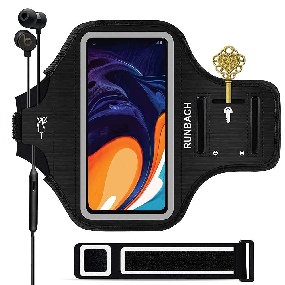 RUNBACH Running Armband for Samsung Galaxy A60/A51/A50/A32/A30/A20/A10E/A10/A9/A9 Pro/M11/M21/M31,Sweatproof Running Exercise Bag for Samsung Phone(Black) Black