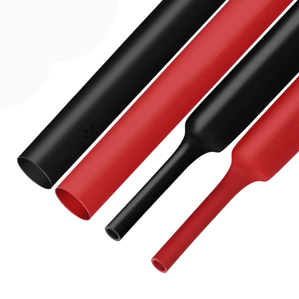 XHF 2 Pcs 1 Inch (25mm) 3:1 Waterproof Polyolefin Heat Shrink Tubing Marine Grade Adhesive Lined Heat Shrink Tube, Insulation Sealing Oil-proof 4 Ft Black&4 Ft Red